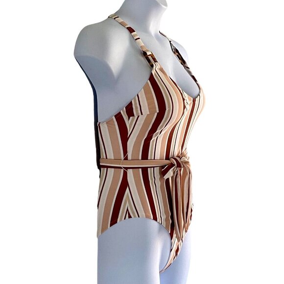 Cupshe One Piece Striped Cross Back Belted Swimsuit Women's Large NEW NWT - Picture 3 of 13